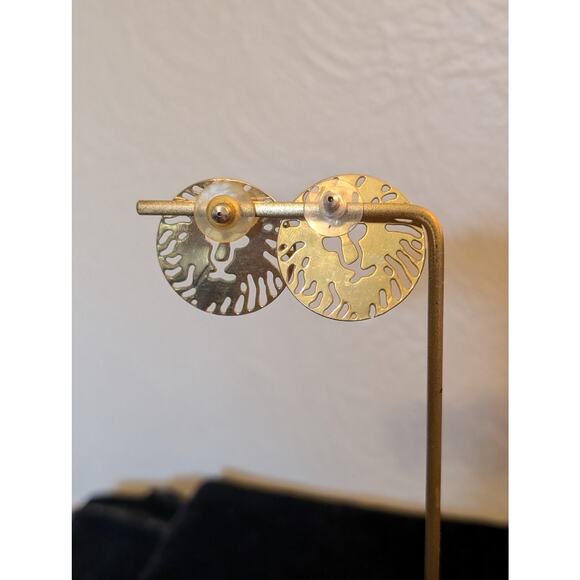 VTG Anne Klein Gold Tone Cut Out Lion Pierced Earrings & Oval Bar Hinge Bracelet - Picture 8 of 8